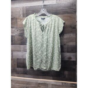 Buffalo David Bitton Shirt Women's Sz M  Floral Flutter Crop Sleeve Top Green